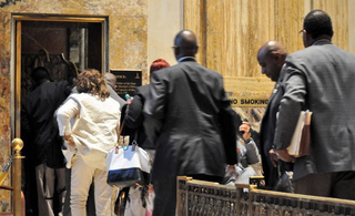 Black members of the Louisiana House of Representatives walk out of the chamber at the Capitol in Baton Rouge on Monday, after the body voted 65-31 to approve and send to the Senate a bill making it more difficult to remove monuments to Confederate leaders. (Sarah Gamard/ Manship School News Service)